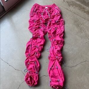 Pink Ruched Pants with Drawstring Details